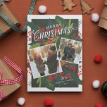 Holly Days | Merry Christmas Tilted 2 Photo Holiday Card<br><div class="desc">This modern and festive 2-photo holiday card features bright and colorful hand drawn winter berries, hollies, sprigs and leaves, with whimsical modern typography. Sure to make a striking and stylish statement this holiday season! This design is part of a bold and festive holiday collection. Original hand-drawn artwork is illustrated by...</div>