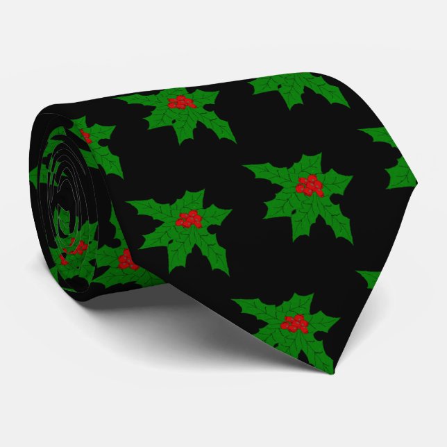 Holly Design Christmas Neck Tie (Rolled)
