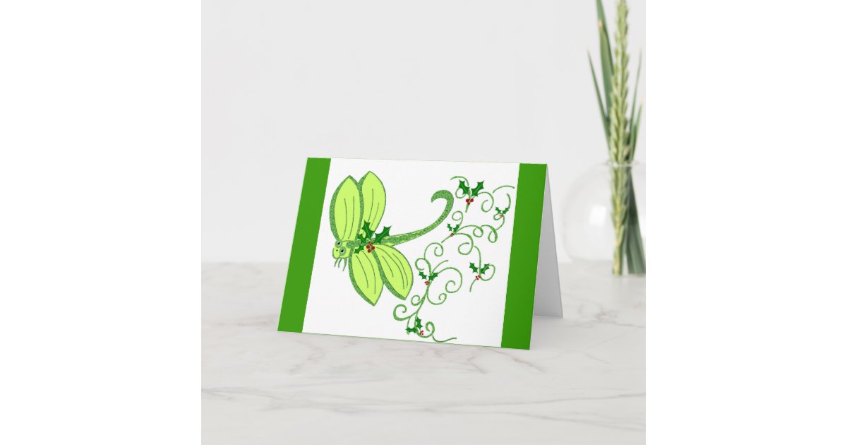 Holly dragonfly Christmas Card | Zazzle