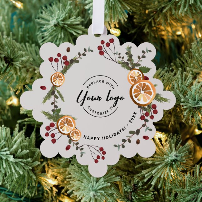 Holly Dried orange Foliages Business logo Xmas Ornament Card (Insitu (Tree))