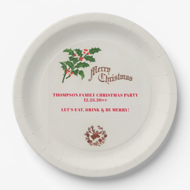 Holly Elegant Festive Christmas Dinner Party Paper Plates (Front)