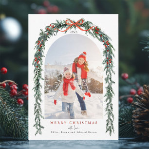 Holly & Evergreen Garland Christmas Arch Photo Holiday Card