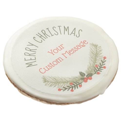 Holly Evergreen Merry Christmas Sugar Cookie