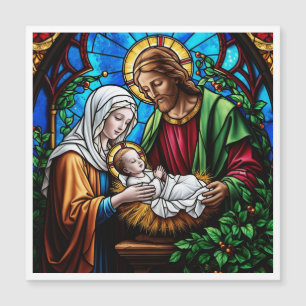 Holly family crystal stained glass image magnetic invitation