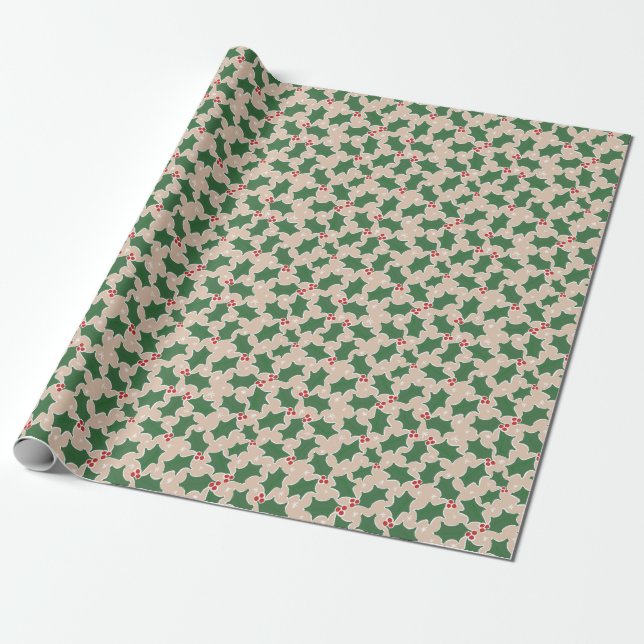Holly Festive Christmas wrapping paper (Unrolled)