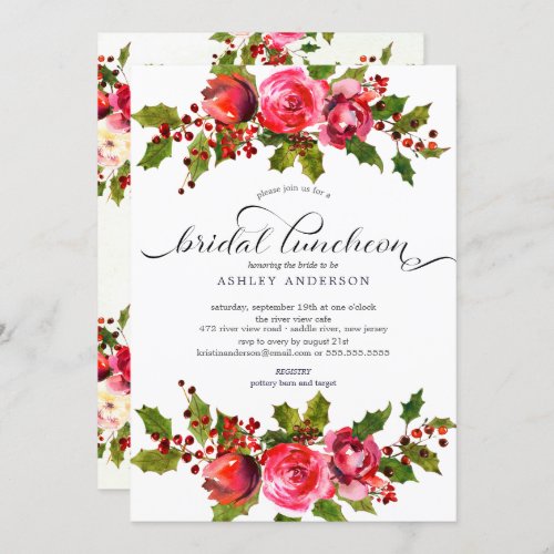 Holly Floral Bridal Shower Luncheon Invitation