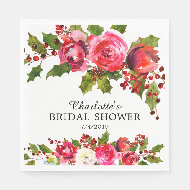 Holly Floral Bridal Shower Napkins (Front)