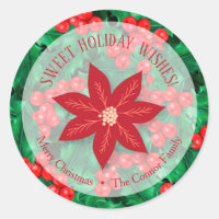 Holly Floral Christmas Homemade Holiday Baking Classic Round Sticker