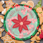 Holly Floral Christmas Homemade Holiday Baking Classic Round Sticker<br><div class="desc">Create stickers to label your Christmas holiday homemade goods,  cookies,  candy,  treats,  party favors and more featuring a poinsettia on a holly and berry background and your message in chic lettering.</div>