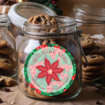 Holly Floral Christmas Homemade Holiday Baking Classic Round Sticker<br><div class="desc">Create stickers to label your Christmas holiday homemade goods,  cookies,  candy,  treats,  party favors and more featuring a poinsettia on a holly and berry background and your message in chic lettering.</div>