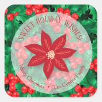 Holly Floral Christmas Homemade Holiday Baking Square Sticker