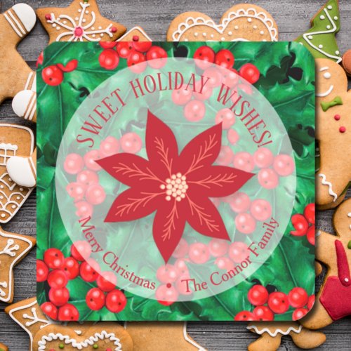 Holly Floral Christmas Homemade Holiday Baking Square Sticker