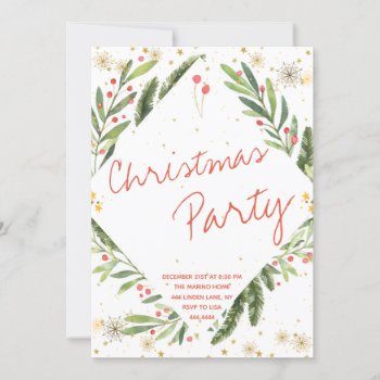 Holly Floral Christmas Party Invitation by ThreeFoursDesign at Zazzle