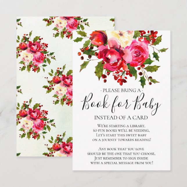Holly Floral Floral Baby Shower Book for Baby Invitation (Front/Back)