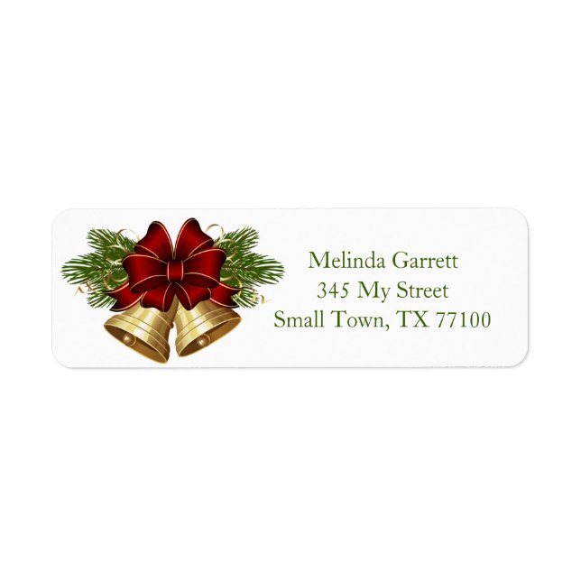 Holly Floral Gold Bells Christmas Custom Address Label (Front)