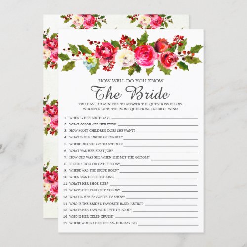Holly Floral How Well Do You Know The Bride Game Invitation