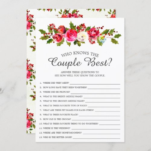 Holly Floral Who Knows the Couple Best Bridal Game Invitation