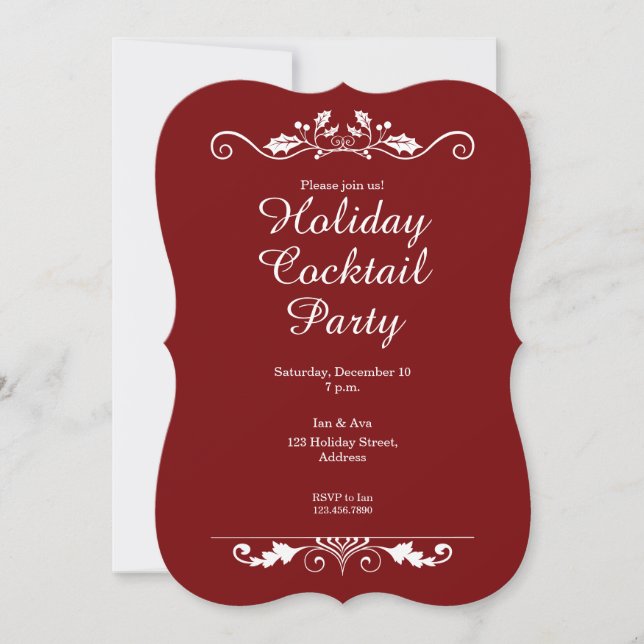 Holly Flourish Red Holiday Cocktail Invitation (Front)