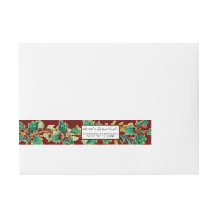 Holly Foliage Burgundy Gold RSVP Return Address Wrap Around Address Label