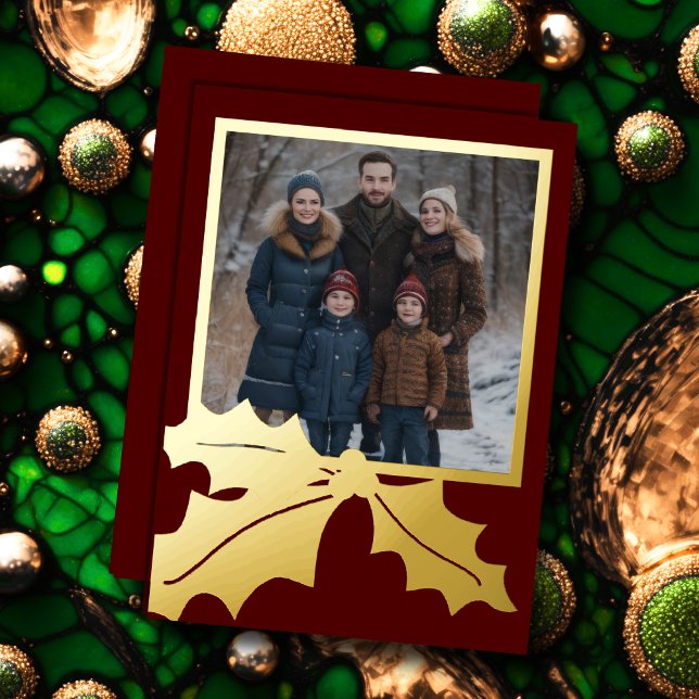 Holly Frame and Your Photo Foil Holiday Card (Creator Uploaded)
