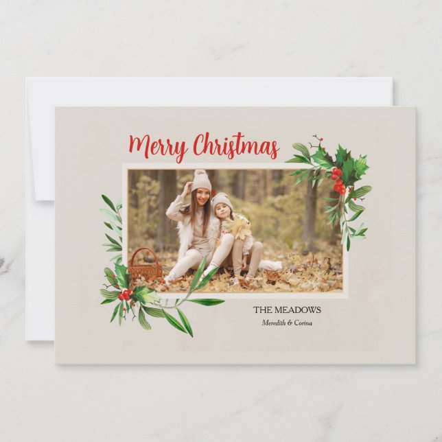 Holly Frame Photo Holiday Card (Front)