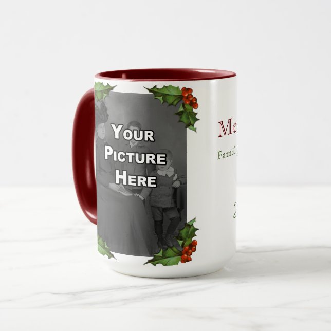 Holly Frame Vertical Holiday Photo Mug (Front Left)