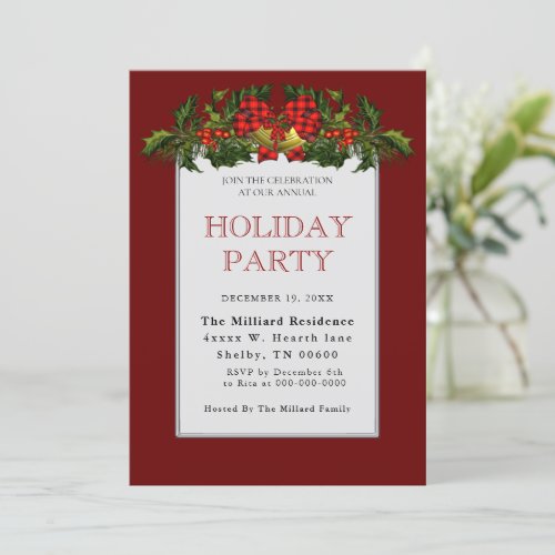 Holly garland with silver frame invitation
