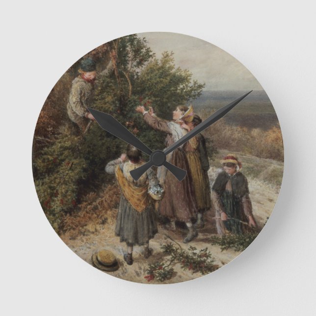 Holly Gatherers (w/c and bodycolour) Round Clock (Front)