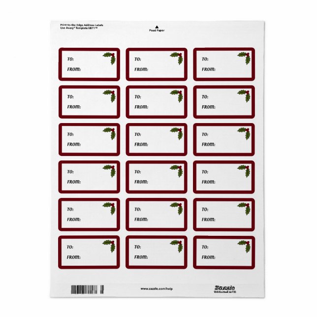 Holly Gift Labels (Full Sheet)