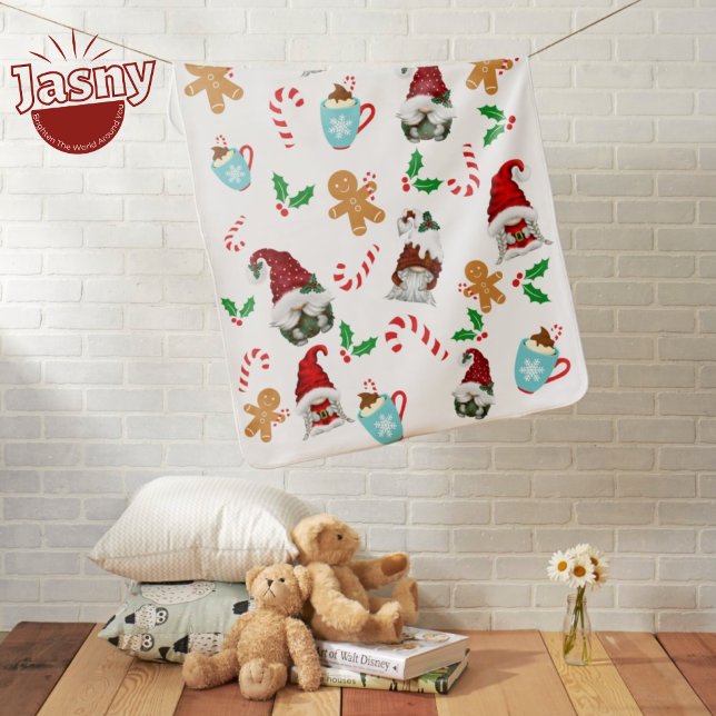 Holly Gnomes Candy Canes Christmas Baby Blanket (Creator Uploaded)