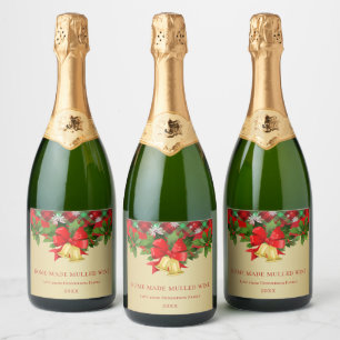 Holly, golden bells and snowflakes Christmas Wine Sparkling Wine Label