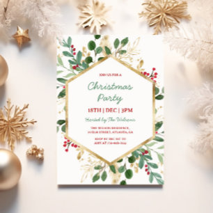 Holly Green and Gold Christmas Party Invitation