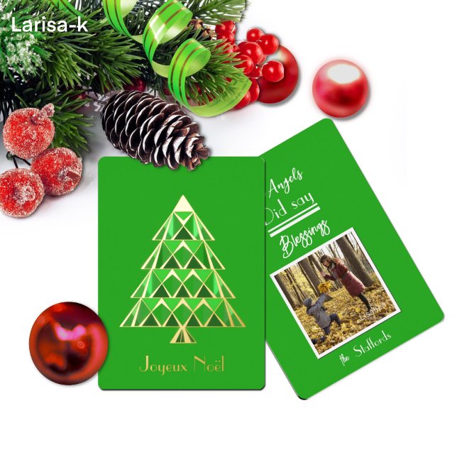 Holly Green Joyoux Noel Photo Christmas Card (Creator Uploaded)