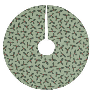 holly green patterns brushed polyester tree skirt