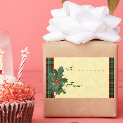 Holly Green Red Plaid Gift Sticker