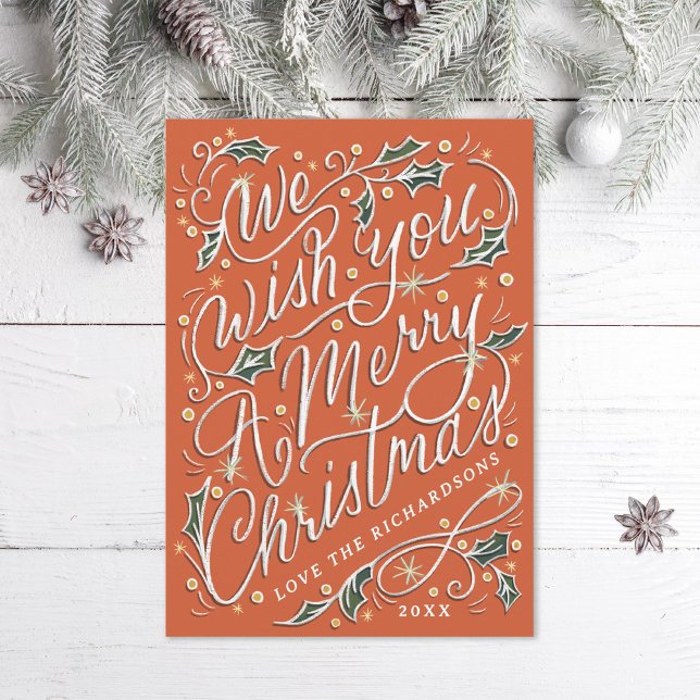 Holly Hand Lettered We Wish You A Merry Christmas Holiday Card (Creator Uploaded)