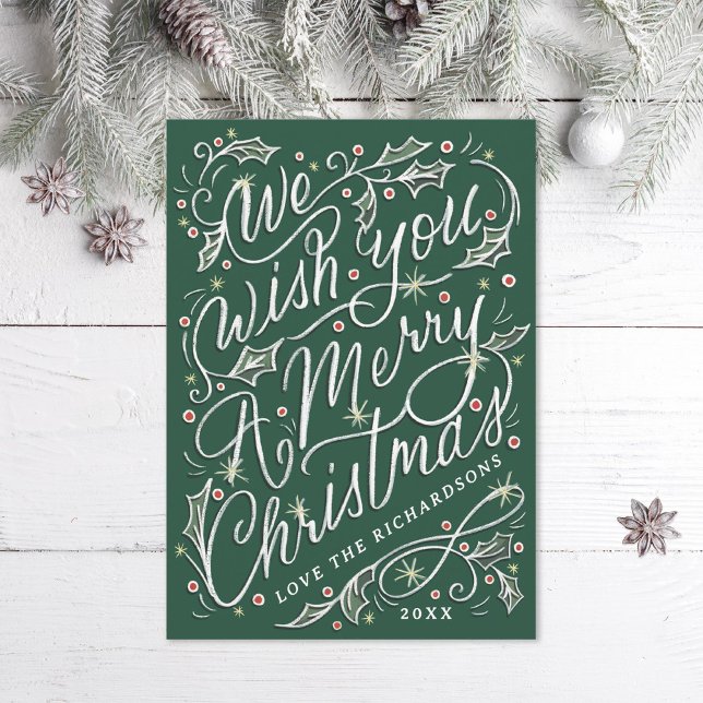 Holly Hand Lettered We Wish You A Merry Christmas Holiday Card (Creator Uploaded)