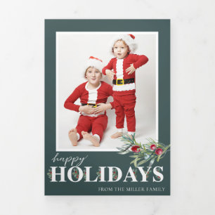 Holly Happy Holidays Trifold Photo Christmas