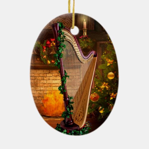 Holly Harp Christmas Ornament