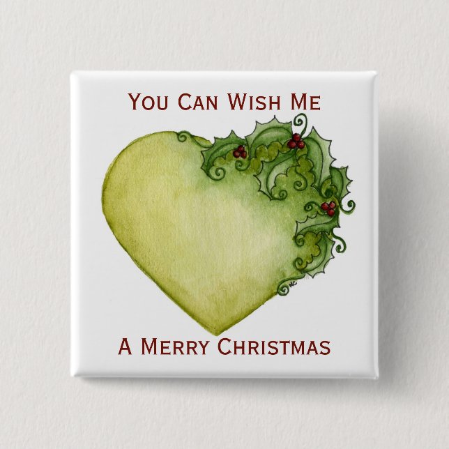 Holly Heart Trees Button (Front)