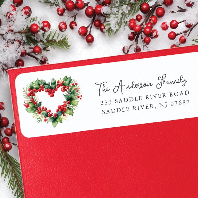 Holly Heart Wreath Holiday  Label (Creator Uploaded)