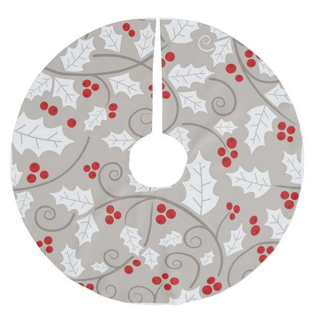 Holly Holiday Christmas  Brushed Polyester Tree Skirt (Front)