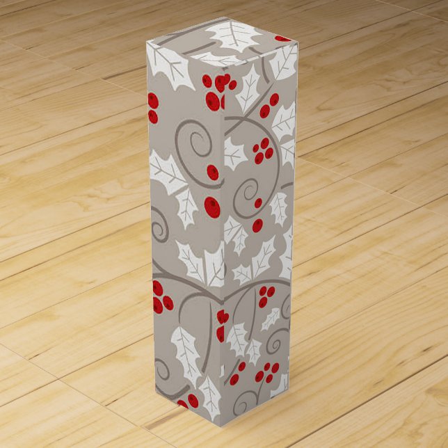 Holly Holiday Christmas Wine Gift Box (Front)