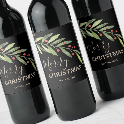 Holly Holiday Christmas Wine Label