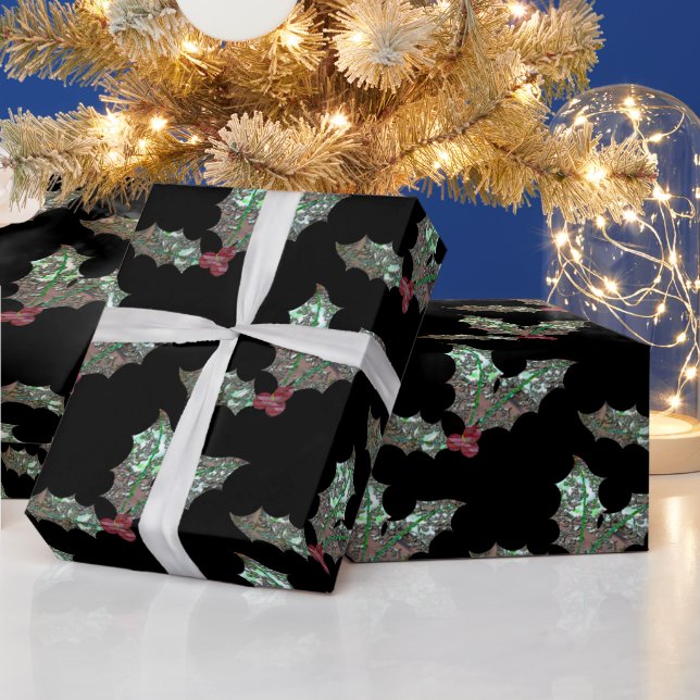 Holly Holiday Festive Chic Wrapping Paper (Holidays)