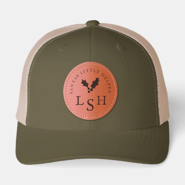 Holly Holiday Monogram Christmas Leather Patch Hat (Front)