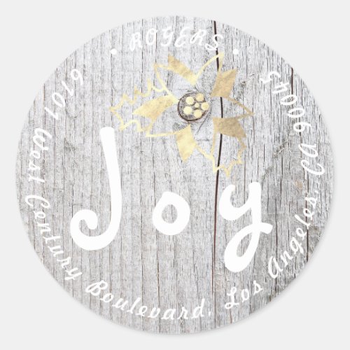 Holly Holiday Return Address Farmause Gray Rustic Classic Round Sticker