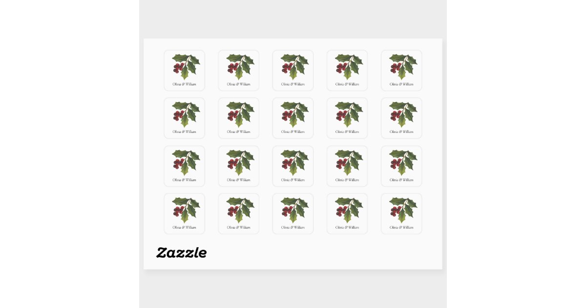 Holly Holiday Wedding Stickers | Zazzle