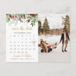 HOLLY Holiday Winter Photo Save The Date Postcard