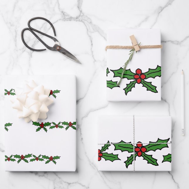 Holly holiday wrapping paper sheets (Front)